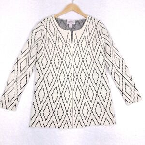 Oliver by Escio Cardigan Sweater M Cream Black Diamond Knit Cozy Minimalist